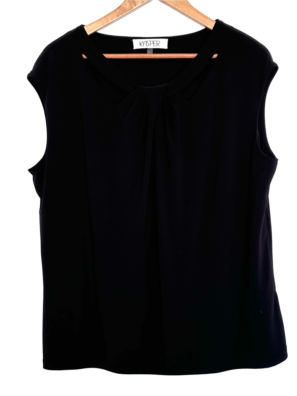 Kasper Plus Shirt Women’s 1X Black Sleeveless Bow Neck Pullover Blouse Top